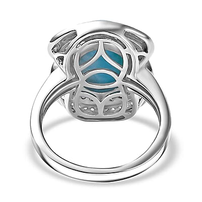 Larimar and Multi Gemstone 6.40 ctw Waves Splash Ring in Rhodium Over Sterling Silver (Size 10.0)
