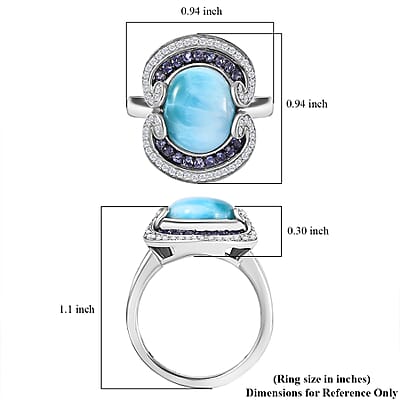 Larimar and Multi Gemstone 6.40 ctw Waves Splash Ring in Rhodium Over Sterling Silver (Size 10.0)