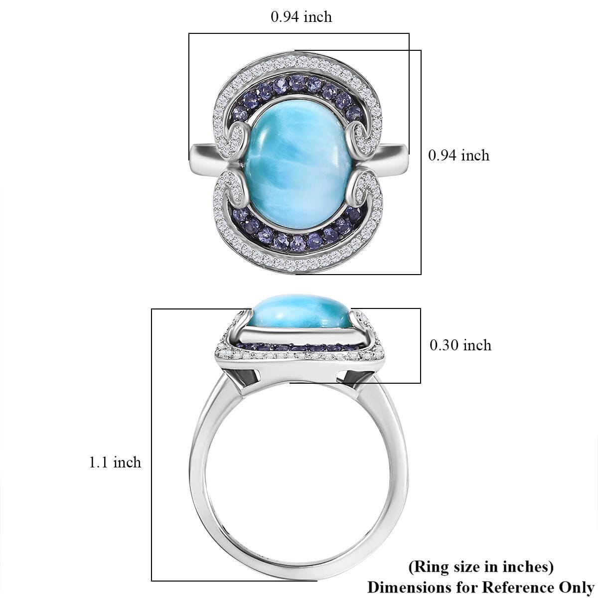 Larimar and Multi Gemstone 6.40 ctw Waves Splash Ring in Rhodium Over Sterling Silver (Size 9.0) image number 5