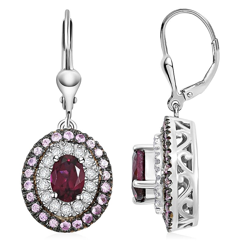 Orissa Rhodolite Garnet and Multi Gemstone 3.20 ctw Earrings in Rhodium Over Sterling Silver