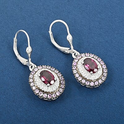 Orissa Rhodolite Garnet and Multi Gemstone 3.20 ctw Earrings in Rhodium Over Sterling Silver