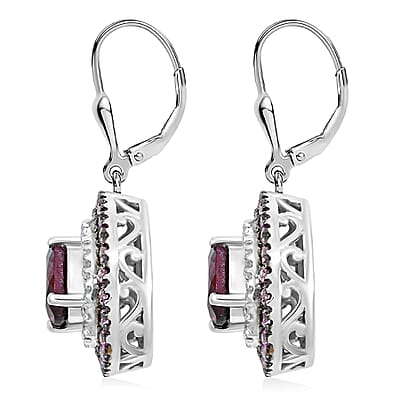 Orissa Rhodolite Garnet and Multi Gemstone 3.20 ctw Earrings in Rhodium Over Sterling Silver