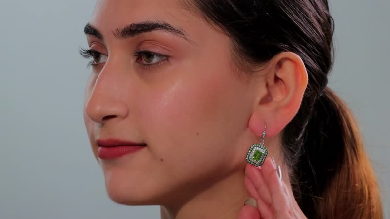 Peridot and Multi Gemstone 5.00 ctw Floral Double Halo Earrings in Rhodium Over Sterling Silver