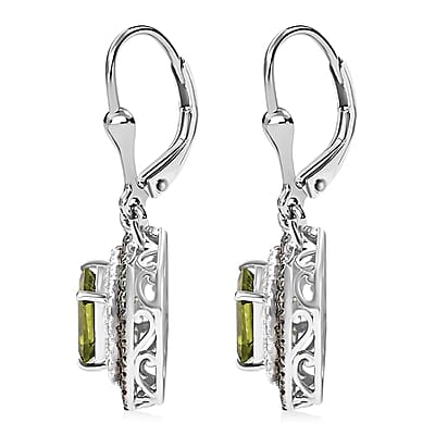 Peridot and Multi Gemstone 5.00 ctw Floral Double Halo Earrings in Rhodium Over Sterling Silver