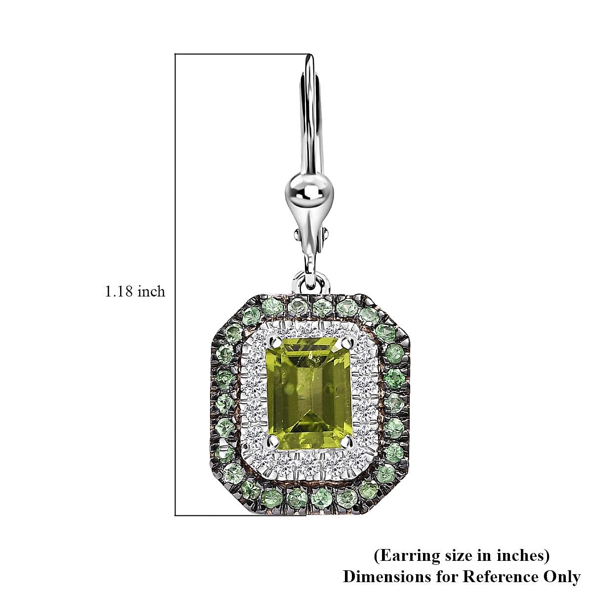 Peridot and Multi Gemstone 5.00 ctw Floral Double Halo Earrings in Rhodium Over Sterling Silver image number 4