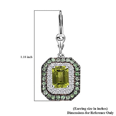 Peridot and Multi Gemstone 5.00 ctw Floral Double Halo Earrings in Rhodium Over Sterling Silver