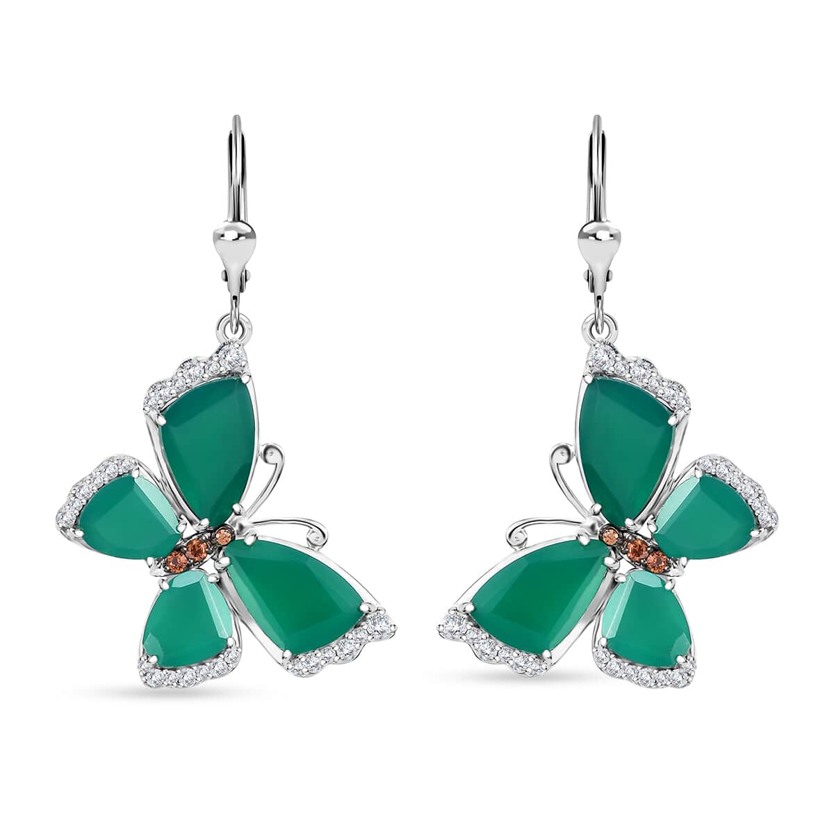 Verde Onyx, Brown and White Zircon 9.20 ctw Butterfly Earrings in Rhodium Over Sterling Silver image number 0