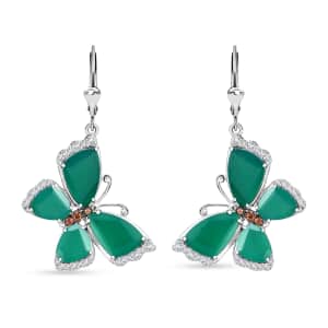 Verde Onyx, Brown and White Zircon 9.20 ctw Butterfly Earrings in Rhodium Over Sterling Silver