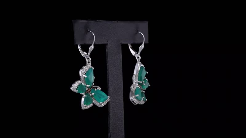 Verde Onyx, Brown and White Zircon 9.20 ctw Butterfly Earrings in Rhodium Over Sterling Silver