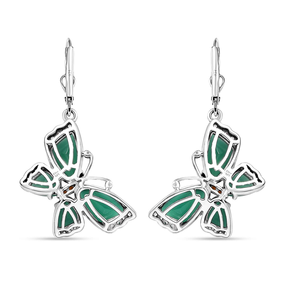 Verde Onyx, Brown and White Zircon 9.20 ctw Butterfly Earrings in Rhodium Over Sterling Silver image number 3