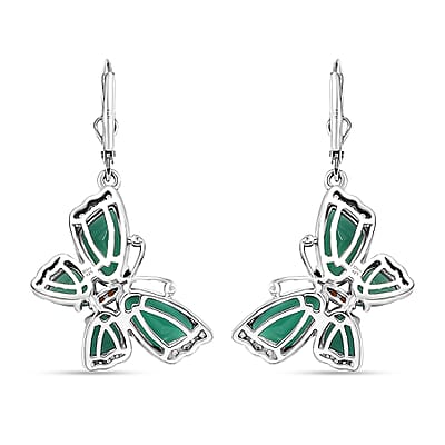 Verde Onyx, Brown and White Zircon 9.20 ctw Butterfly Earrings in Rhodium Over Sterling Silver
