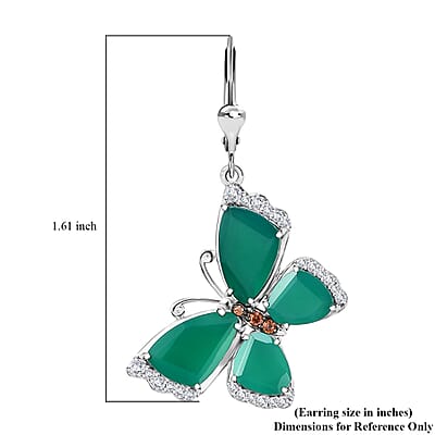 Verde Onyx, Brown and White Zircon 9.20 ctw Butterfly Earrings in Rhodium Over Sterling Silver