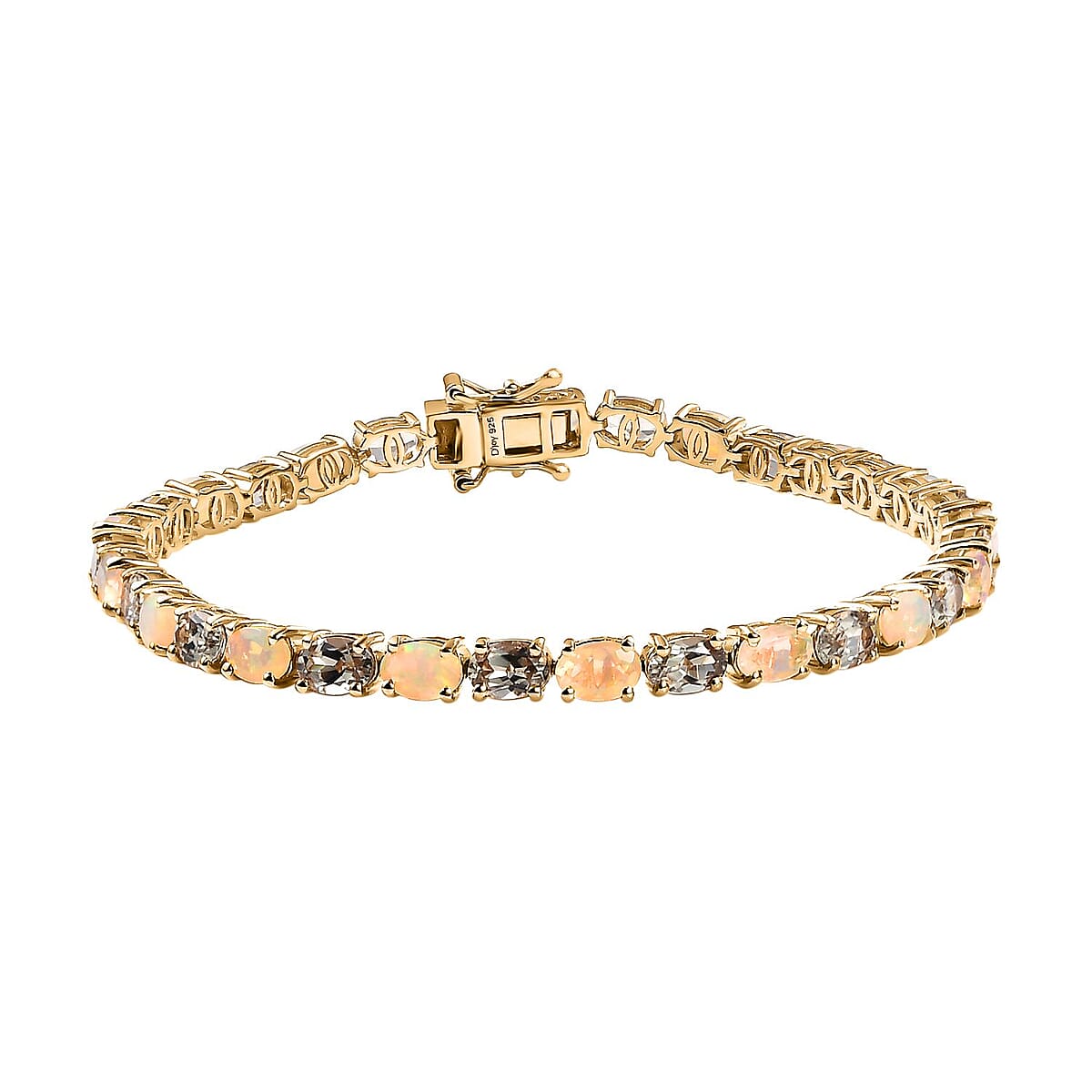 AAA Turkizite and Premium Ethiopian Welo Opal 12.20 ctw Tennis Bracelet in 18K Vermeil Yellow Gold Over Sterling Silver (8.00 In) image number 0