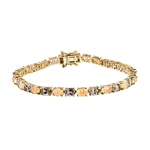 AAA Turkizite and Premium Ethiopian Welo Opal 12.20 ctw Tennis Bracelet in 18K Vermeil Yellow Gold Over Sterling Silver (8.00 In)