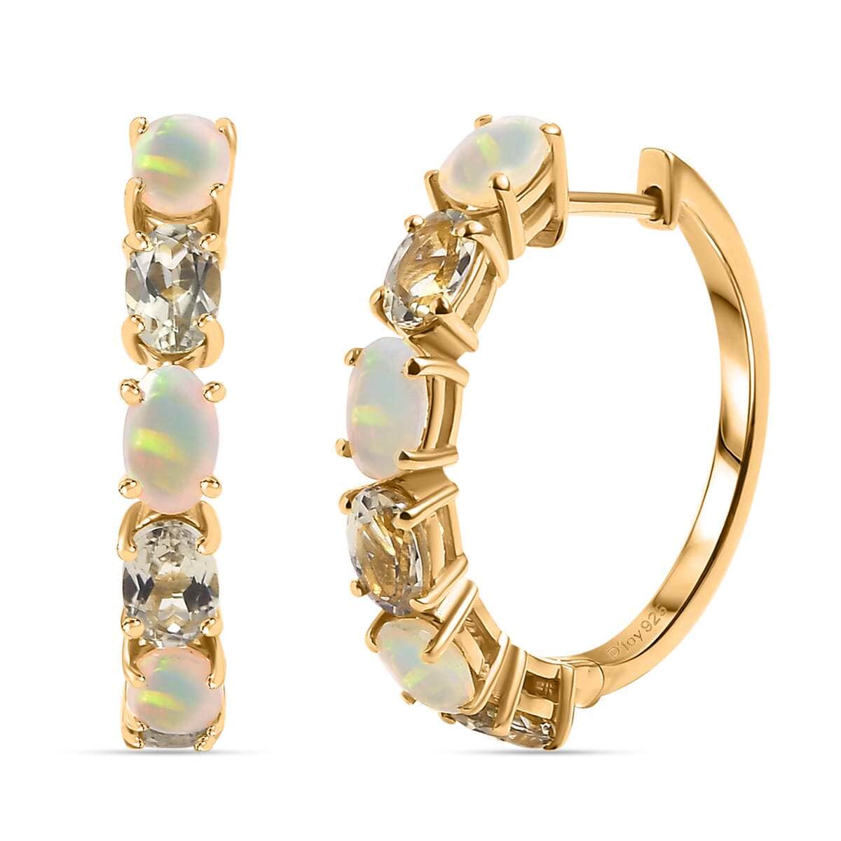 AAA Turkizite and Premium Ethiopian Welo Opal 4.90 ctw Hoop Earrings in 18K Vermeil Yellow Gold Over Sterling Silver image number 0