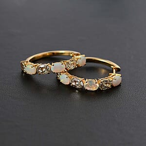 D'Joy AAA Turkizite and Premium Ethiopian Welo Opal 4.90 ctw Hoop Earrings in 18K Vermeil Yellow Gold Over Sterling Silver