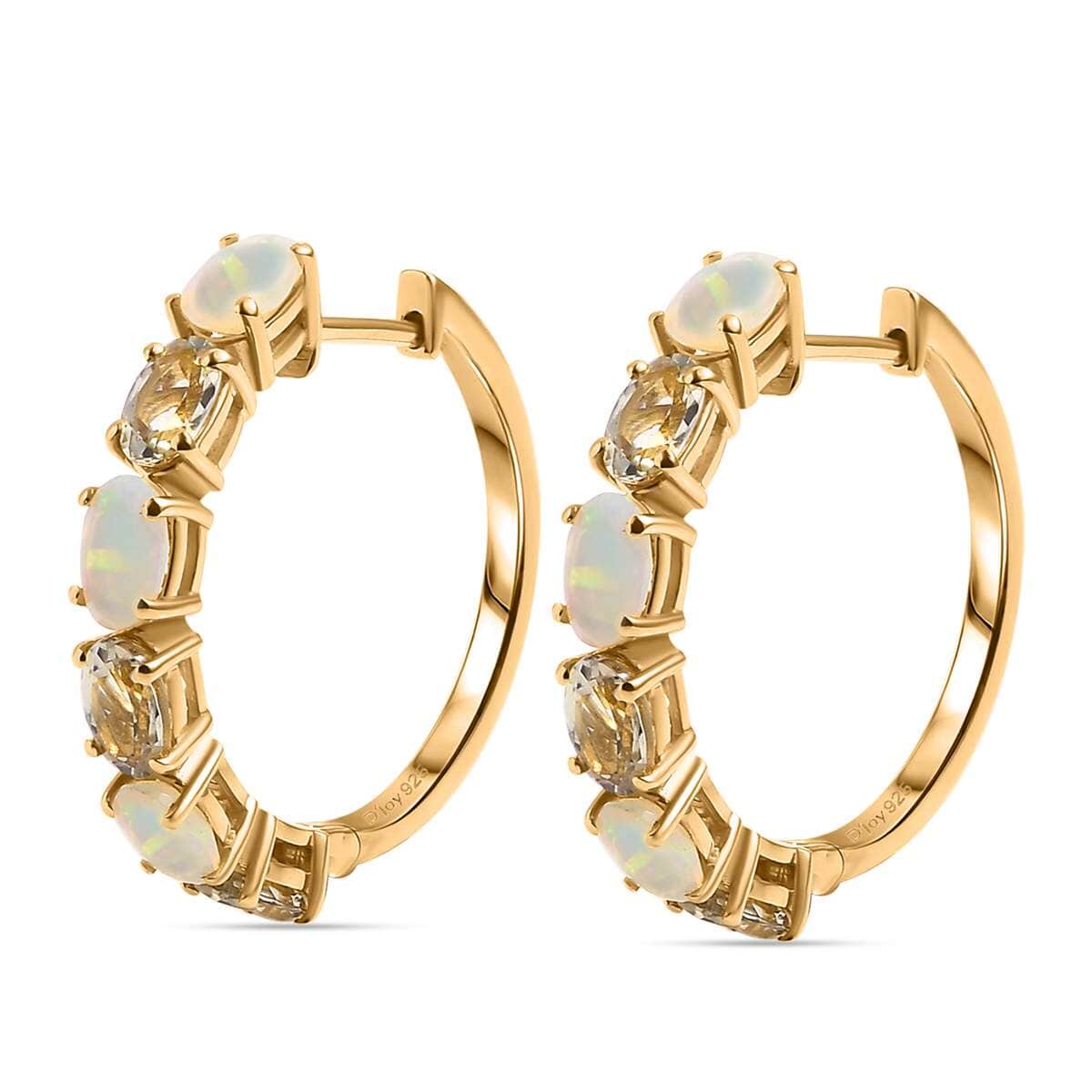 AAA Turkizite and Premium Ethiopian Welo Opal 4.90 ctw Hoop Earrings in 18K Vermeil Yellow Gold Over Sterling Silver image number 4