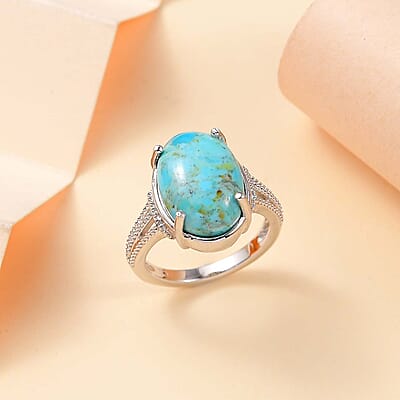 Constituted Turquoise 4.80 ctw Ring in Platinum Over Copper with Magnet (Size 10.0)
