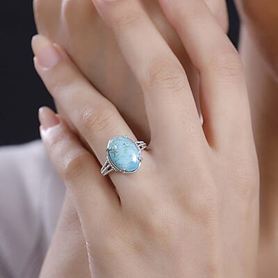 Constituted Turquoise 4.80 ctw Ring in Platinum Over Copper with Magnet (Size 10.0)