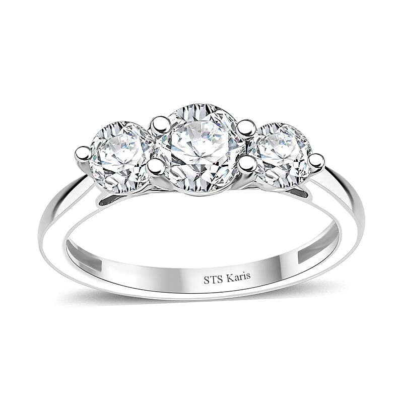 Karis White Topaz 1.30 ctw 3 Stone Ring in Platinum Bond (Size 10.0) 