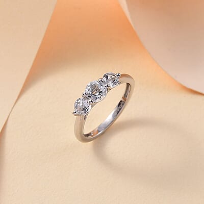 Karis White Topaz 1.30 ctw 3 Stone Ring in Platinum Bond (Size 10.0) 