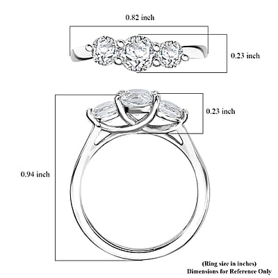 Karis White Topaz 1.30 ctw 3 Stone Ring in Platinum Bond (Size 10.0) 