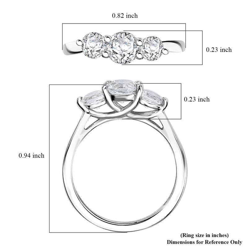 Karis White Topaz 1.30 ctw 3 Stone Ring in Platinum Bond (Size 10.0) 