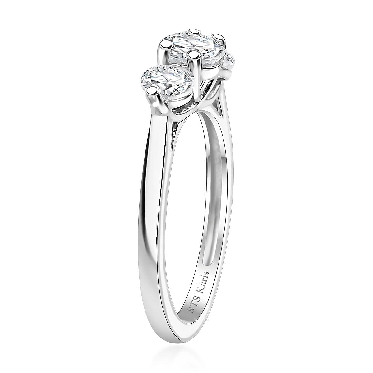Karis White Topaz 1.30 ctw 3 Stone Ring in Platinum Bond (Size 5.0)  image number 3
