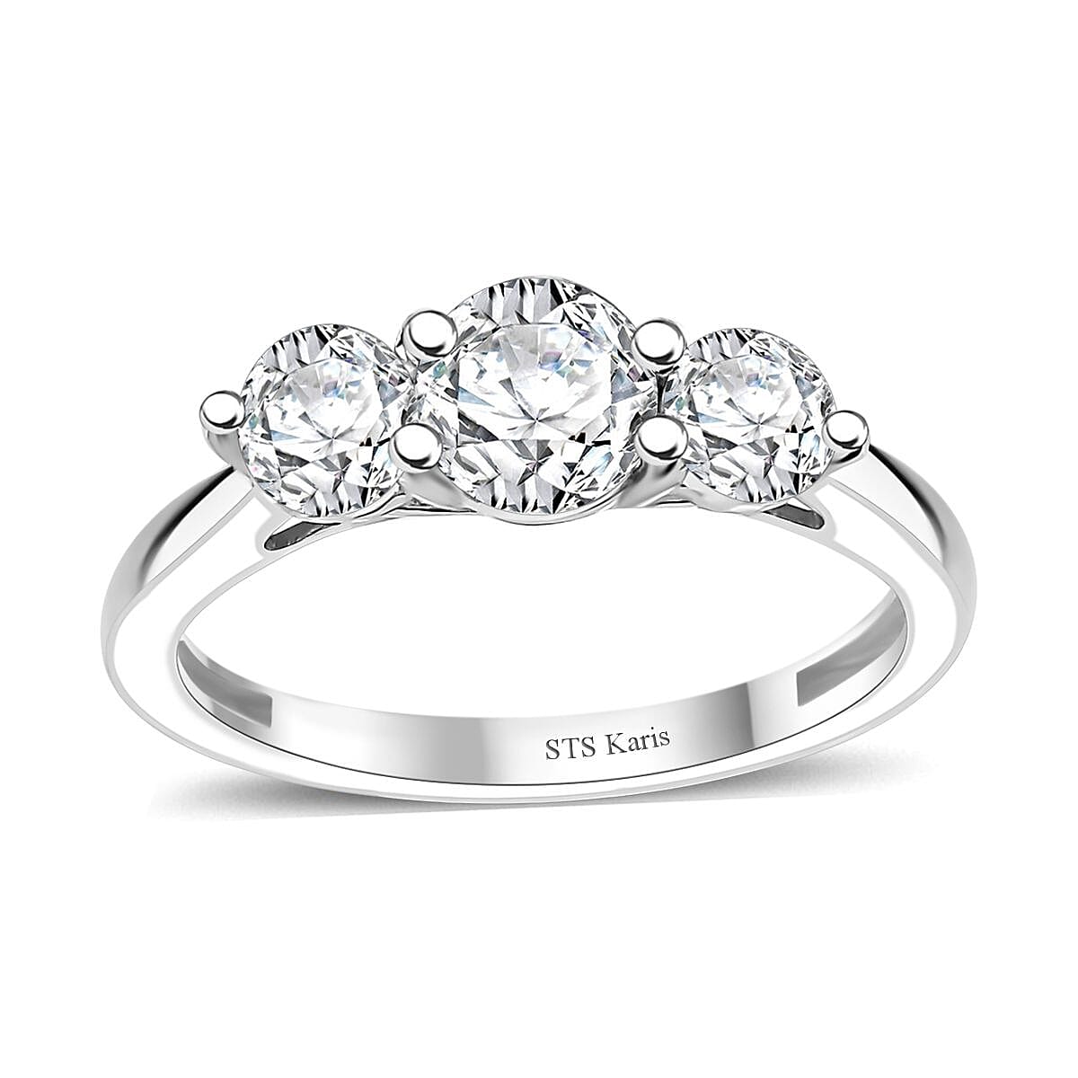 Karis White Topaz 1.30 ctw 3 Stone Ring in Platinum Bond (Size 7.0) 