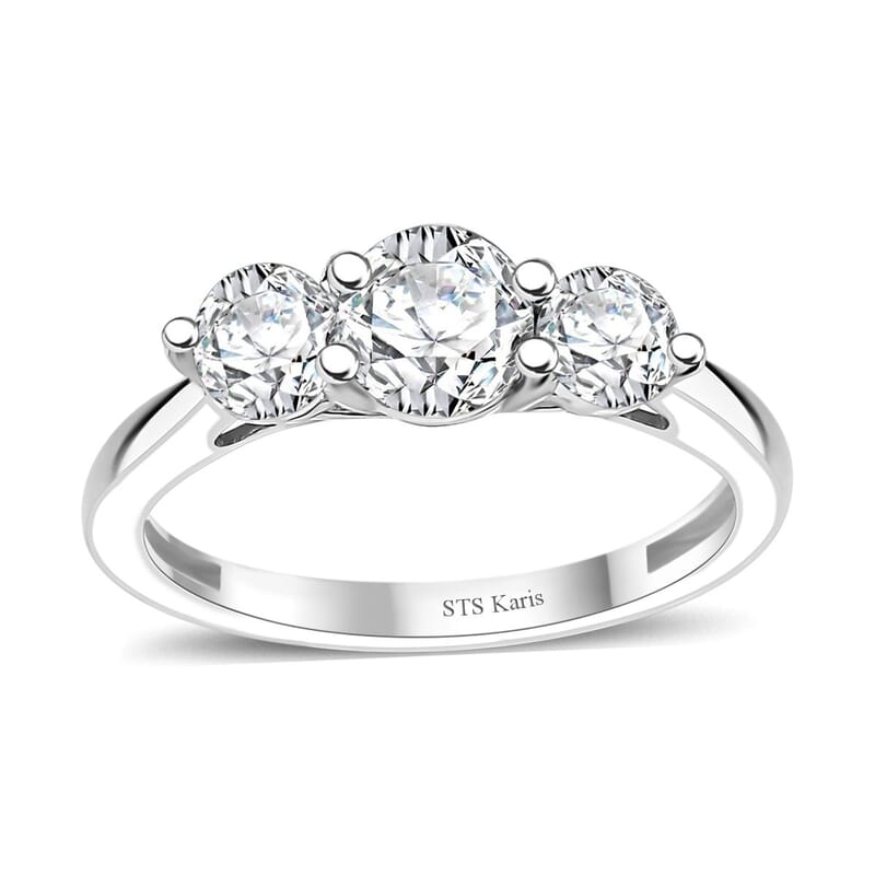 Karis White Topaz 1.30 ctw 3 Stone Ring in Platinum Bond (Size 7.0) 