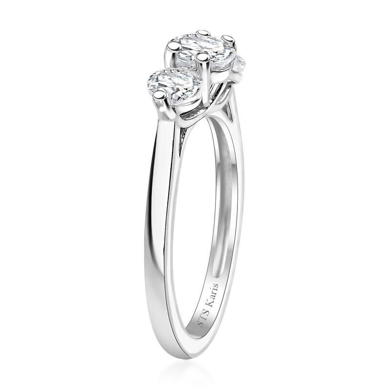 Karis White Topaz 1.30 ctw 3 Stone Ring in Platinum Bond (Size 7.0) 