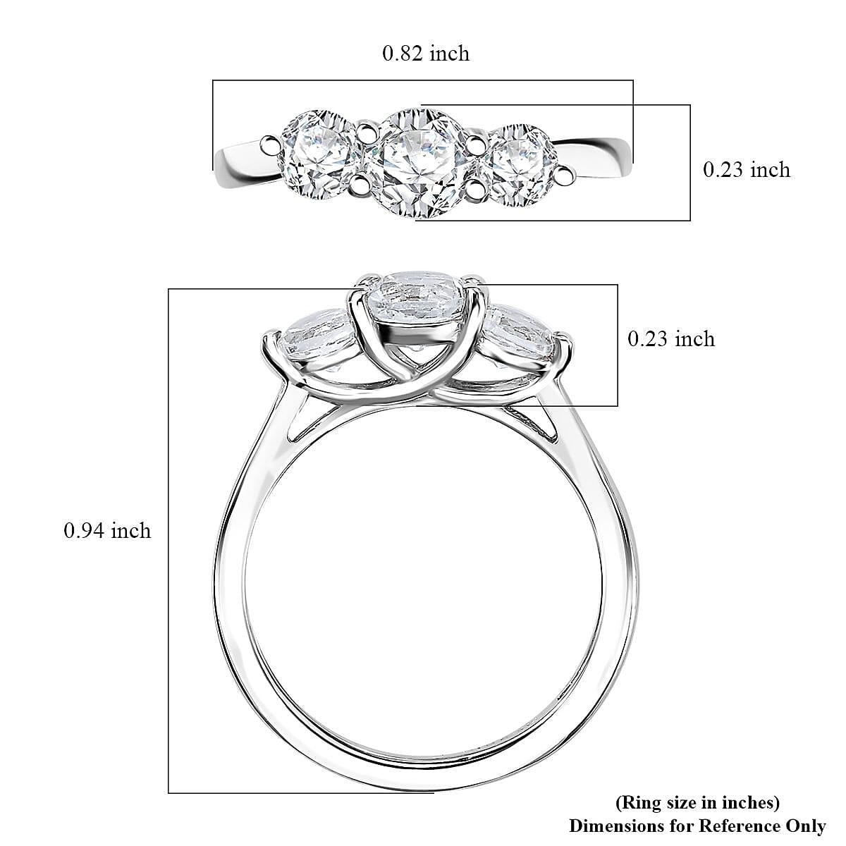 Karis White Topaz 1.30 ctw 3 Stone Ring in Platinum Bond (Size 7.0) 