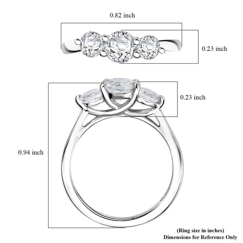 Karis White Topaz 1.30 ctw 3 Stone Ring in Platinum Bond (Size 7.0) 