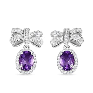 Moroccan Rose and Moissanite 2.00 ctw Love Bow Earrings in Rhodium Over Sterling Silver