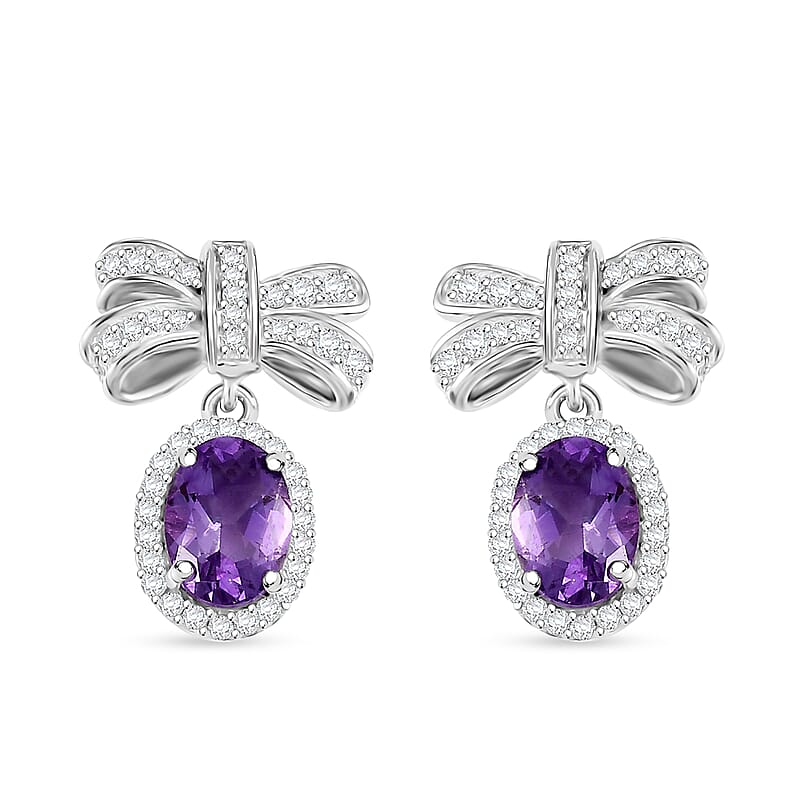 Moroccan Rose and Moissanite 2.00 ctw Love Bow Earrings in Rhodium Over Sterling Silver