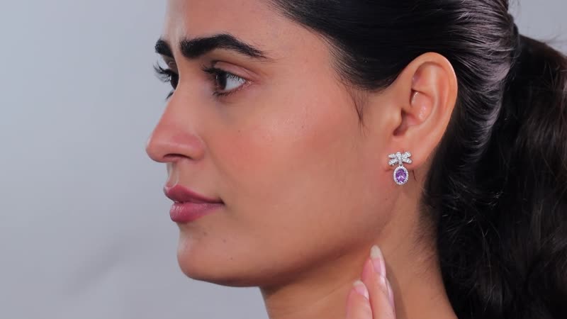 Moroccan Rose and Moissanite 2.00 ctw Love Bow Earrings in Rhodium Over Sterling Silver
