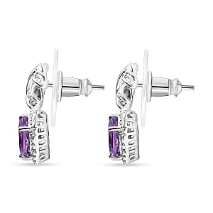 Moroccan Rose and Moissanite 2.00 ctw Love Bow Earrings in Rhodium Over Sterling Silver