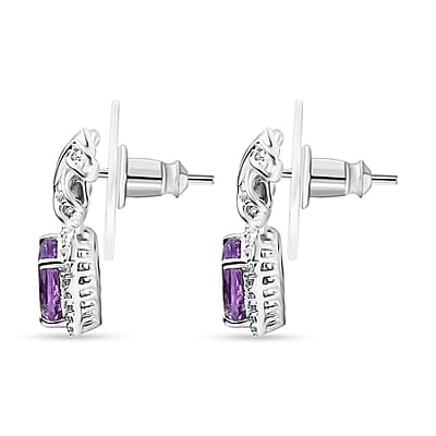 Moroccan Rose and Moissanite 2.00 ctw Love Bow Earrings in Rhodium Over Sterling Silver