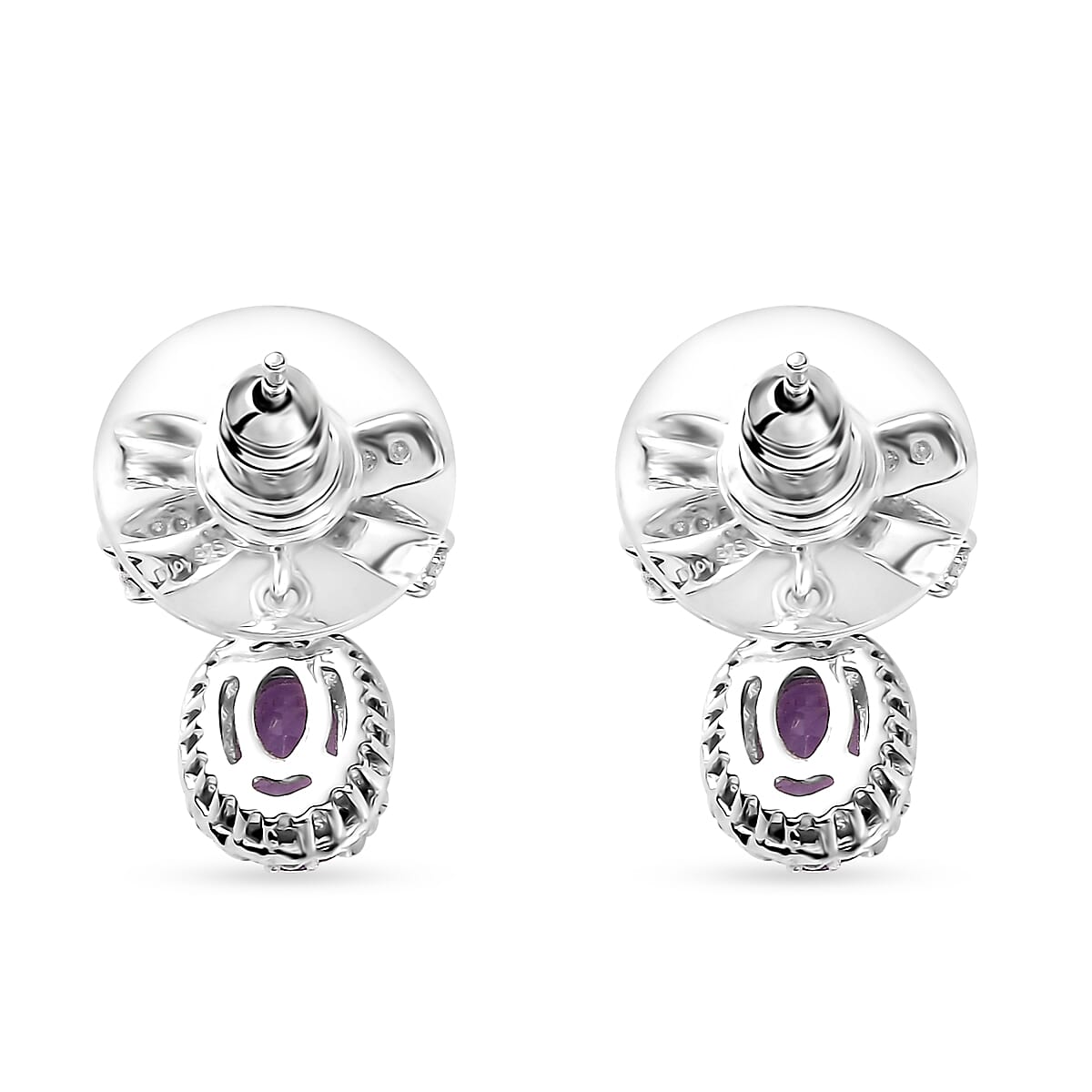 Moroccan Rose and Moissanite 2.00 ctw Love Bow Earrings in Rhodium Over Sterling Silver image number 4