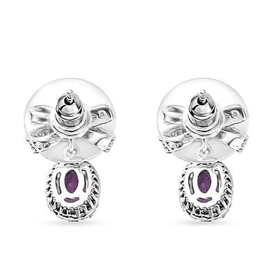 Moroccan Rose and Moissanite 2.00 ctw Love Bow Earrings in Rhodium Over Sterling Silver