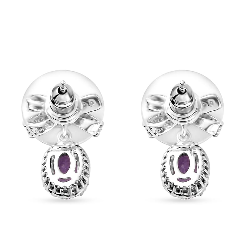 Moroccan Rose and Moissanite 2.00 ctw Love Bow Earrings in Rhodium Over Sterling Silver