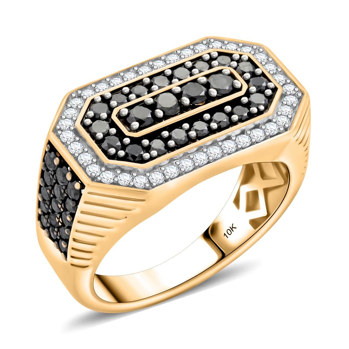 Black and White Diamond I2 2.00 ctw Men's Ring in 10K Yellow Gold (Size 10.0) 7.25 Grams image number 0