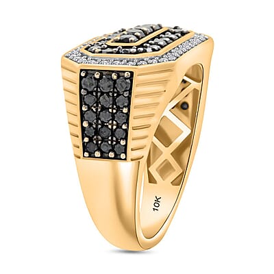 Black and White Diamond I2 2.00 ctw Men's Ring in 10K Yellow Gold (Size 10.0) 7.25 Grams