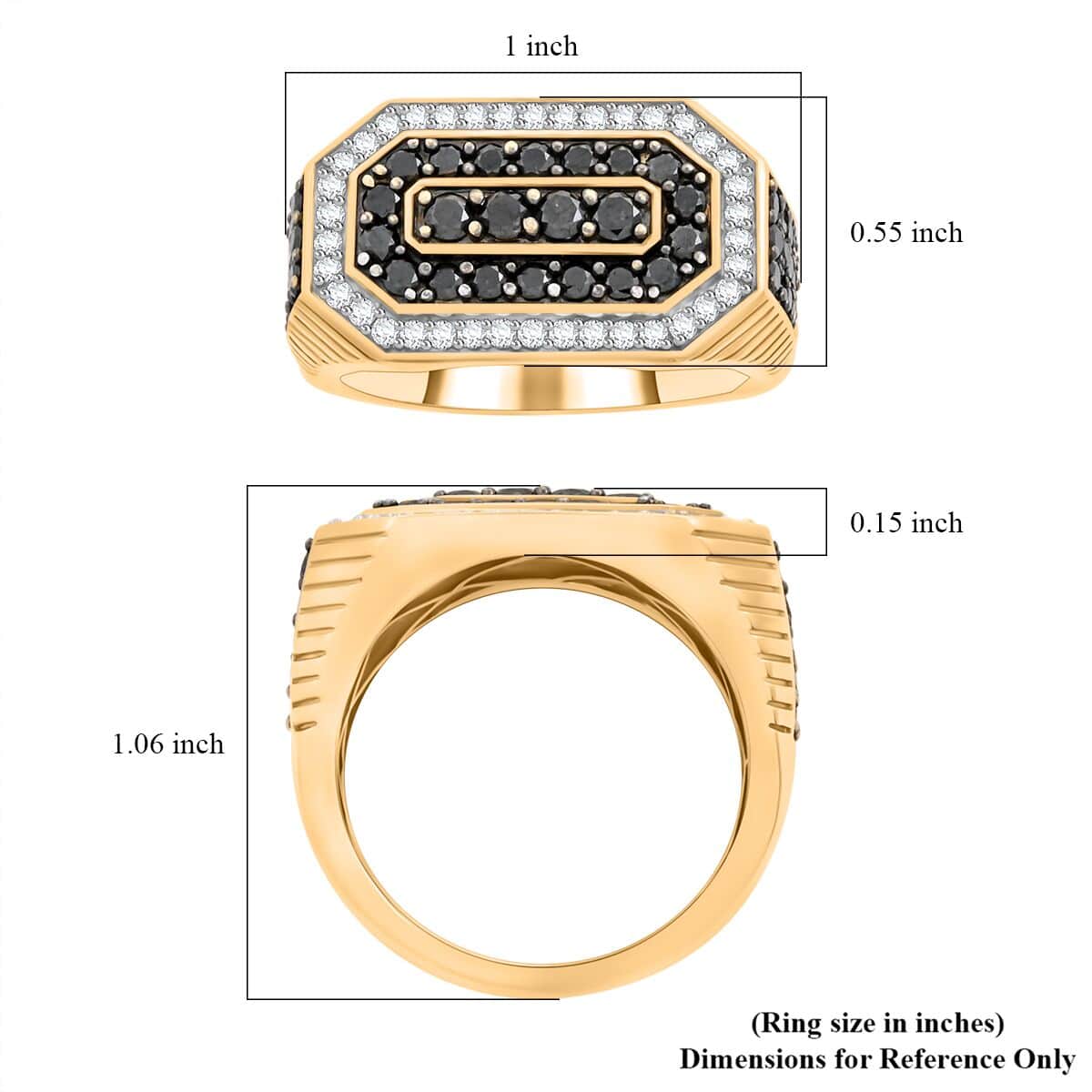 Black and White Diamond I2 2.00 ctw Men's Ring in 10K Yellow Gold (Size 10.0) 7.25 Grams image number 4