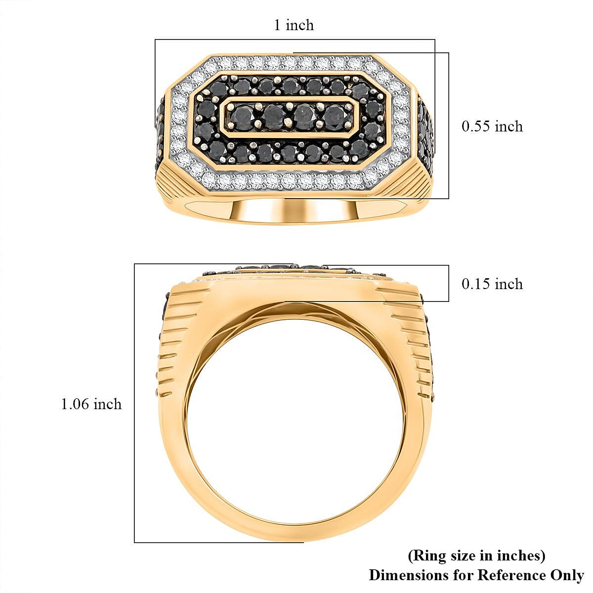 Black and White Diamond I2 2.00 ctw Men's Ring in 10K Yellow Gold (Size 9.5) 7.25 Grams image number 4