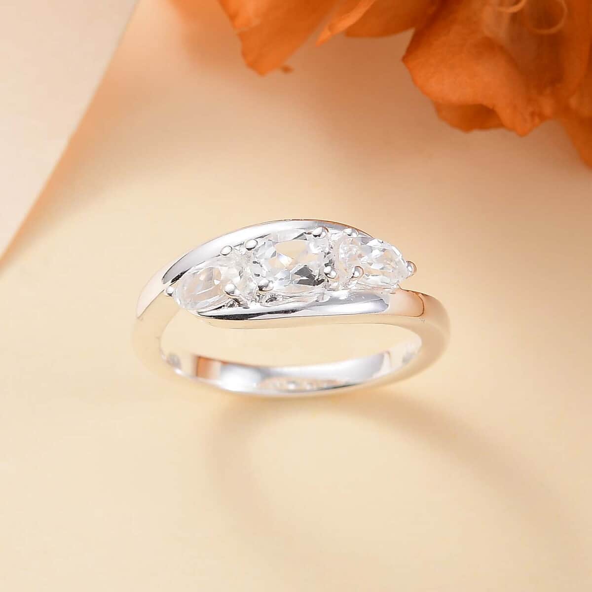 White Topaz 1.00 ctw Trilogy Ring in Sterling Silver (Size 10.0) image number 1