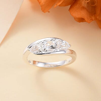 White Topaz 1.00 ctw Trilogy Ring in Sterling Silver (Size 10.0)