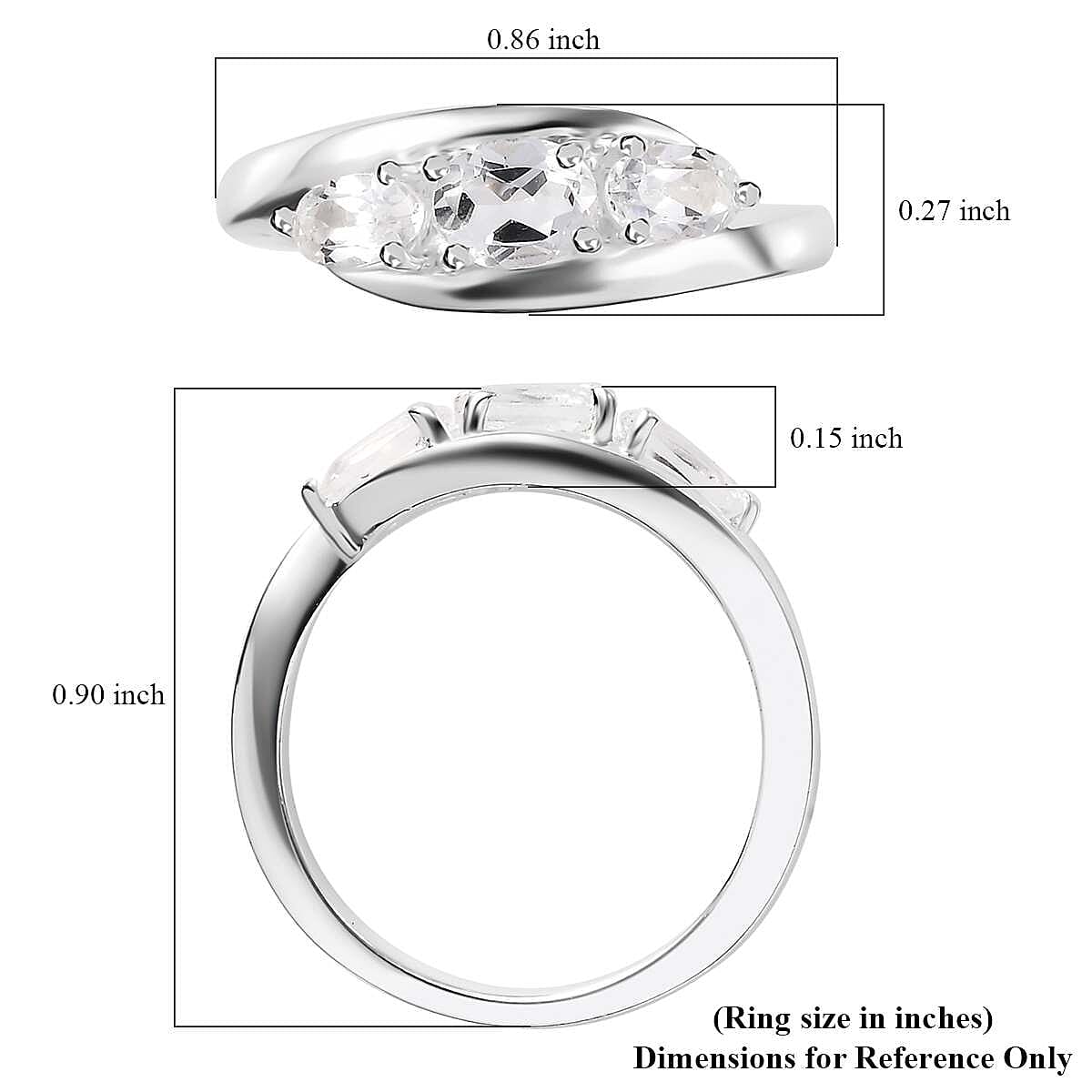 White Topaz 1.00 ctw Trilogy Ring in Sterling Silver (Size 10.0)