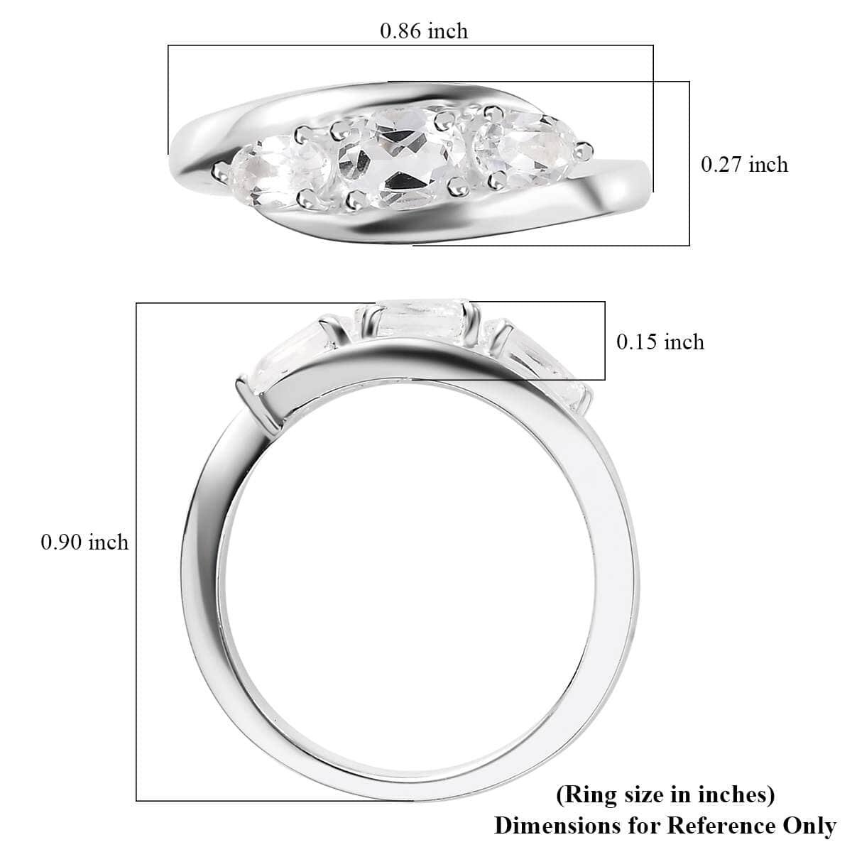 White Topaz 1.00 ctw Trilogy Ring in Sterling Silver (Size 10.0) image number 5