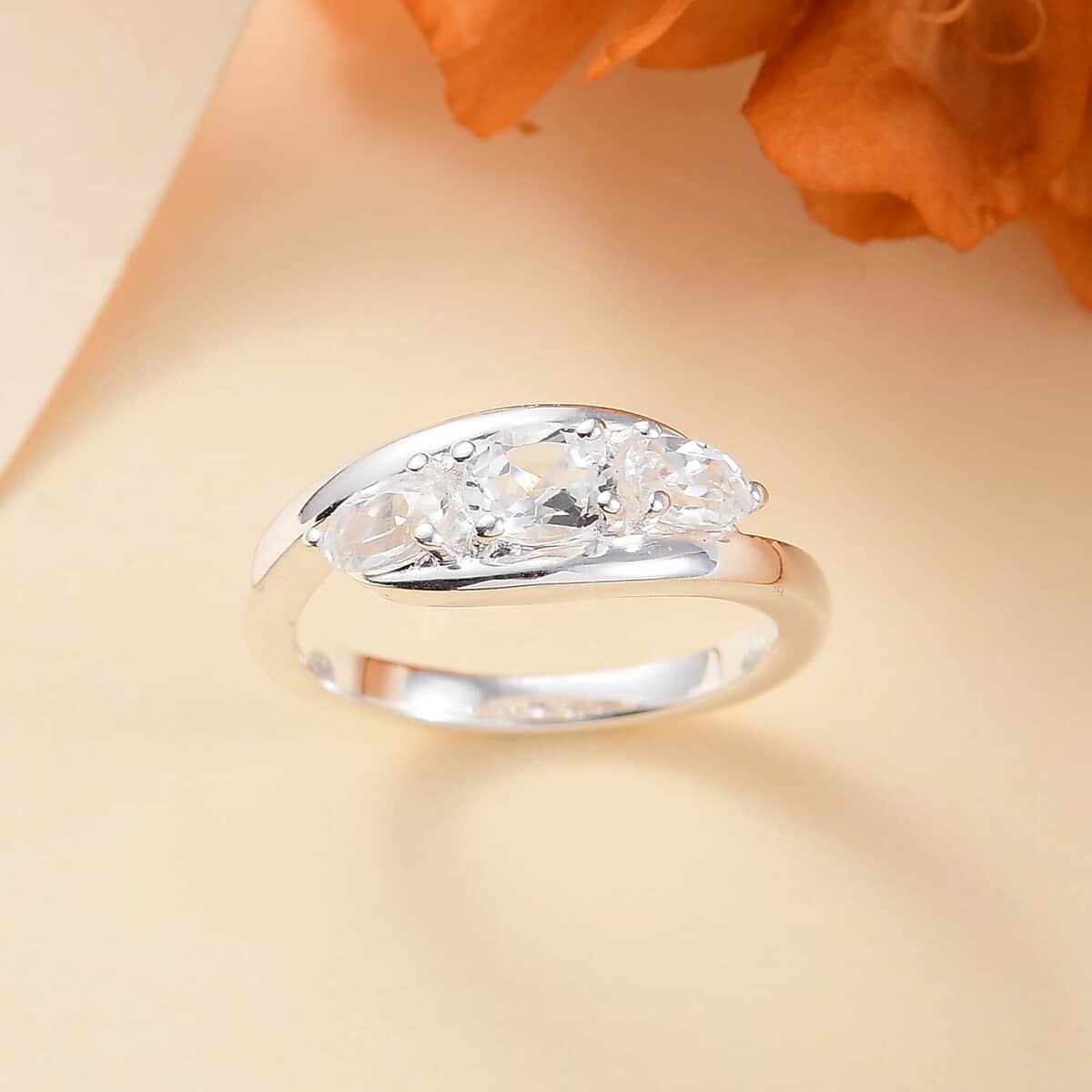 White Topaz 1.00 ctw Trilogy Ring in Sterling Silver (Size 8.0) image number 1